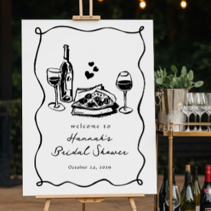 Whimsical Hand Drawn Pizza Wine Bridal Shower Foam Board