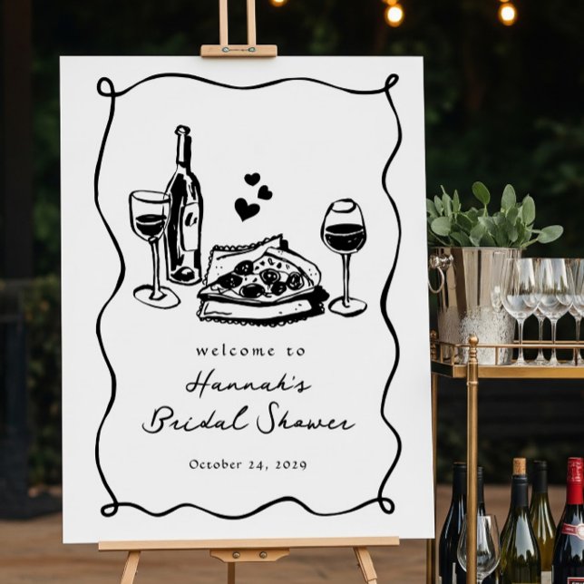 Whimsical Hand Drawn Pizza Wine Bridal Shower Foam Board (Creator Uploaded)