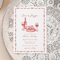 Whimsical Hand Drawn Pizza & Wine Bridal Shower