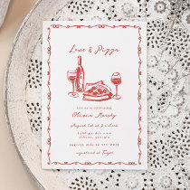 Whimsical Hand Drawn Pizza & Wine Bridal Shower Invitation