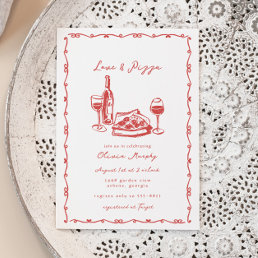 Whimsical Hand Drawn Pizza &amp; Wine Bridal Shower Invitation