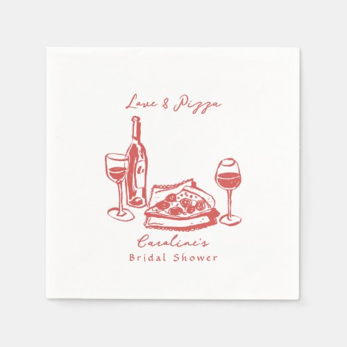 Whimsical Hand Drawn Pizza Wine Bridal Shower Napkins