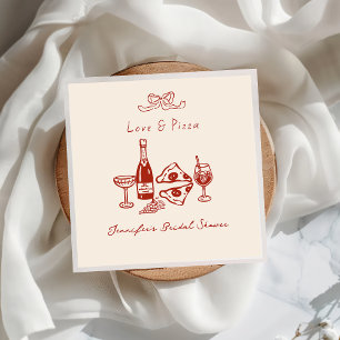 Whimsical Hand Drawn Pizza Wine Bridal Shower Napkins