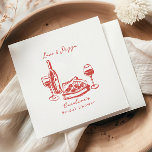 Whimsical Hand Drawn Pizza Wine Bridal Shower Napkins<br><div class="desc">Whimsical Hand Drawn Pizza Wine Bridal Shower Paper Napkins</div>