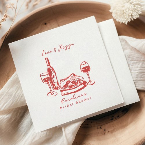 Whimsical Hand Drawn Pizza Wine Bridal Shower Napkins