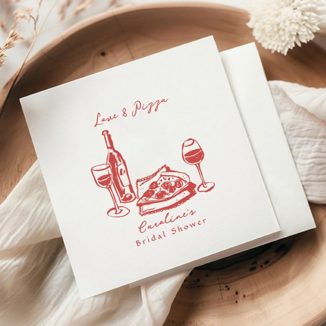 Whimsical Hand Drawn Pizza Wine Bridal Shower Napkins (Creator Uploaded)