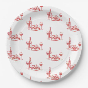 Whimsical Hand Drawn Pizza Wine Bridal Shower Paper Plates
