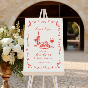 Whimsical Hand Drawn Pizza Wine Bridal Shower Sign