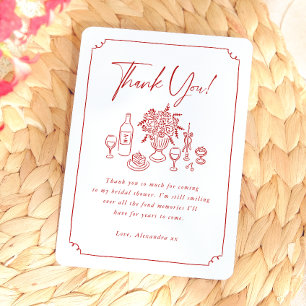 Whimsical Hand Drawn Pizza & Wine Bridal Shower Thank You Card