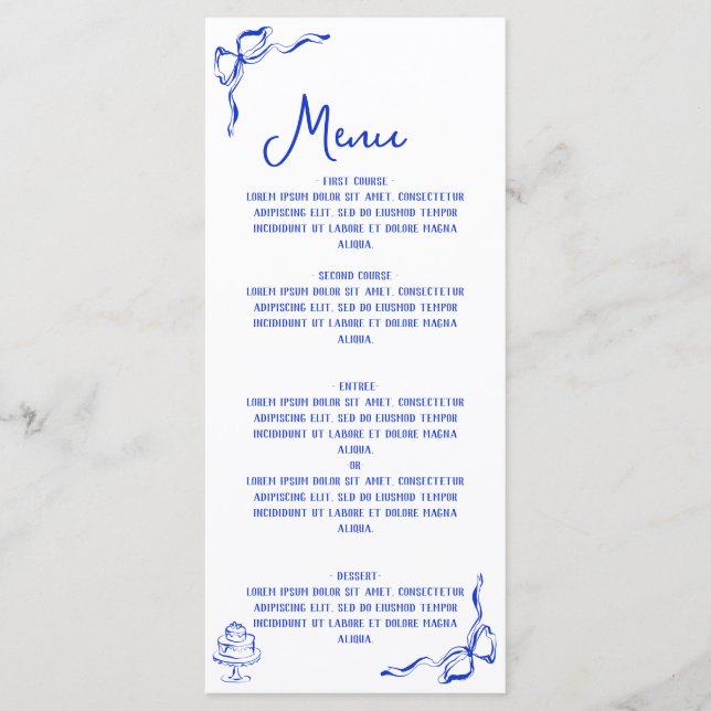 Whimsical Hand Drawn Pizza & Wine French Blue Menu (Front)