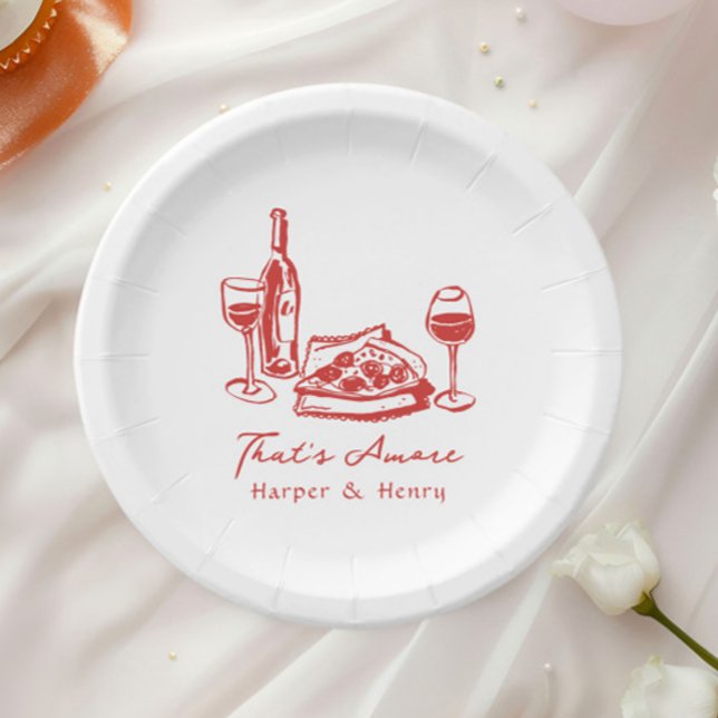 Whimsical Hand Drawn Pizza Wine Wedding Paper Plates (Creator Uploaded)