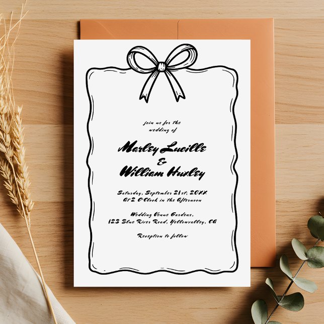 Whimsical Hand Drawn Quirky Black White Wedding Invitation (Creator Uploaded)