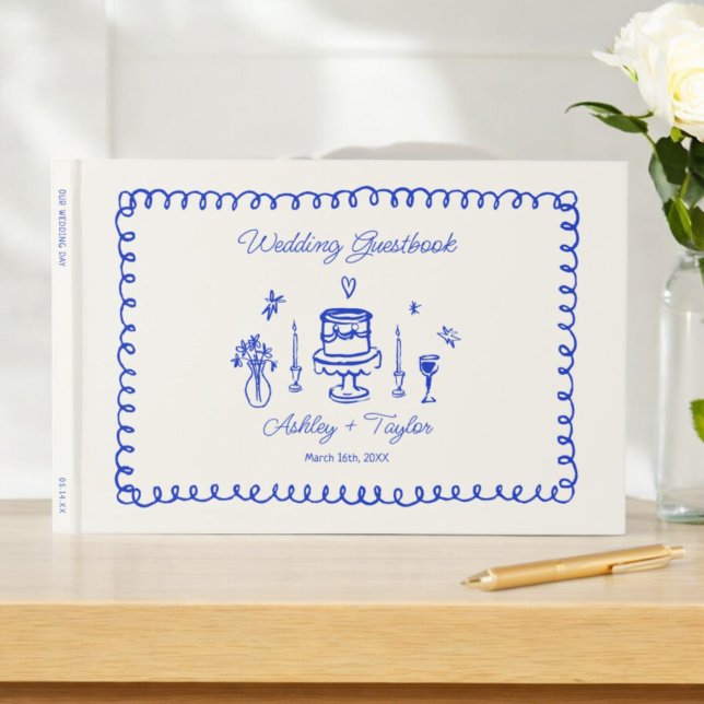 Whimsical Hand Drawn Quirky Blue Wedding Guest Book (Creator Uploaded)
