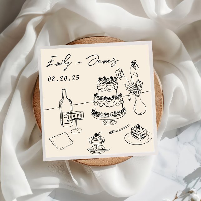 Whimsical Hand Drawn Quirky Cake Wedding Napkins (Creator Uploaded)