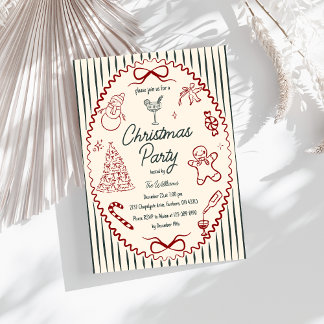 Whimsical Hand Drawn Quirky Christmas Party Invita Invitation