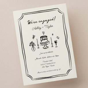 Whimsical Hand Drawn Quirky Engagement Party Invitation