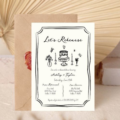 Whimsical Hand Drawn Quirky Rehearsal Dinner Invitation