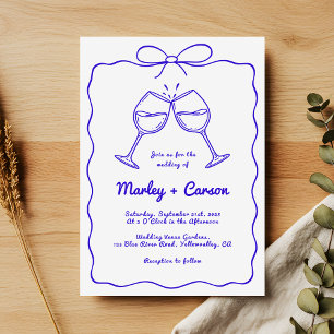 Whimsical Hand Drawn Quirky Royal Blue Wedding Invitation