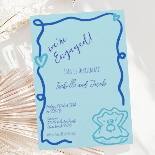 Whimsical Hand Drawn Quirky Wavy Engagement Party Invitation (Creator Uploaded)