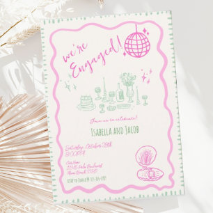 Whimsical Hand Drawn Quirky Wavy Engagement Party Invitation