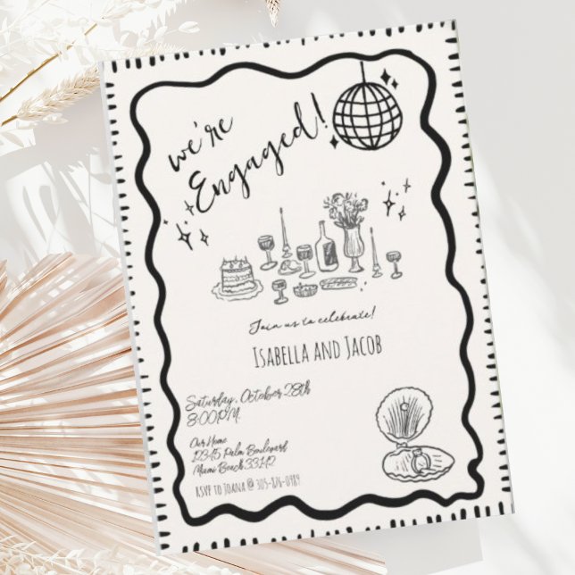 Whimsical Hand Drawn Quirky Wavy Engagement Party Invitation (Creator Uploaded)