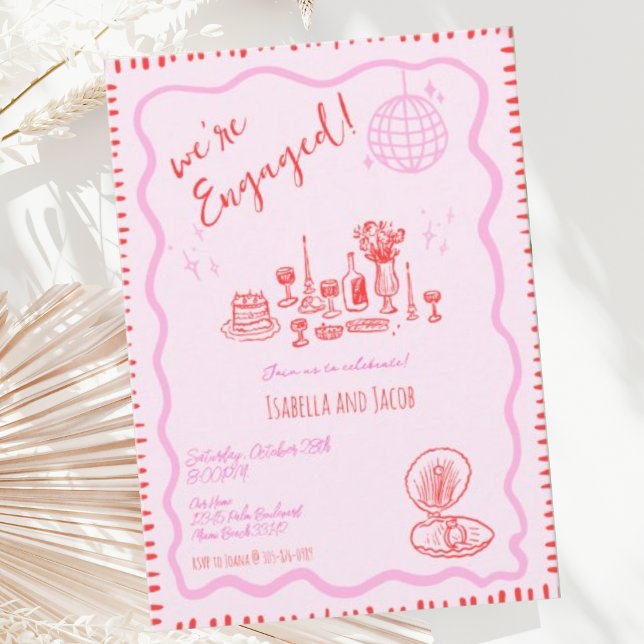Whimsical Hand Drawn Quirky Wavy Engagement Party Invitation (Creator Uploaded)