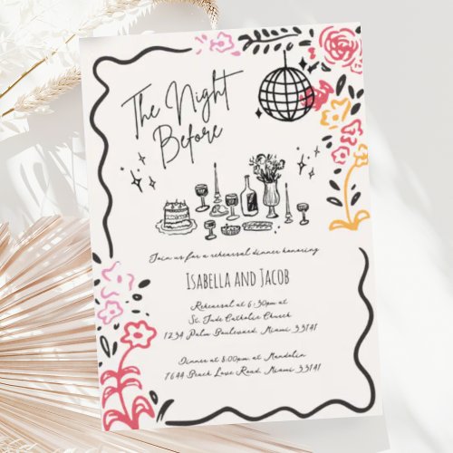 Whimsical Hand Drawn Quirky Wavy Rehearsal Dinner Invitation