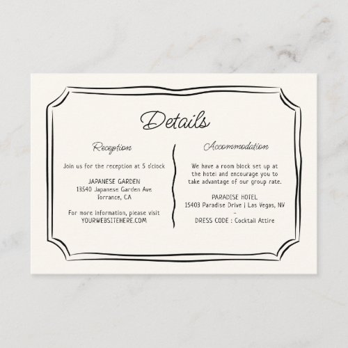 Whimsical Hand Drawn Quirky Wedding Details Enclosure Card