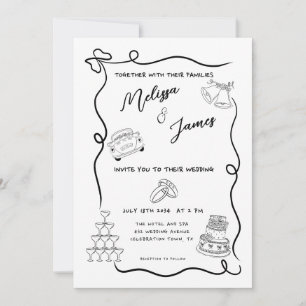 Whimsical Hand Drawn Quirky Wedding Invitation