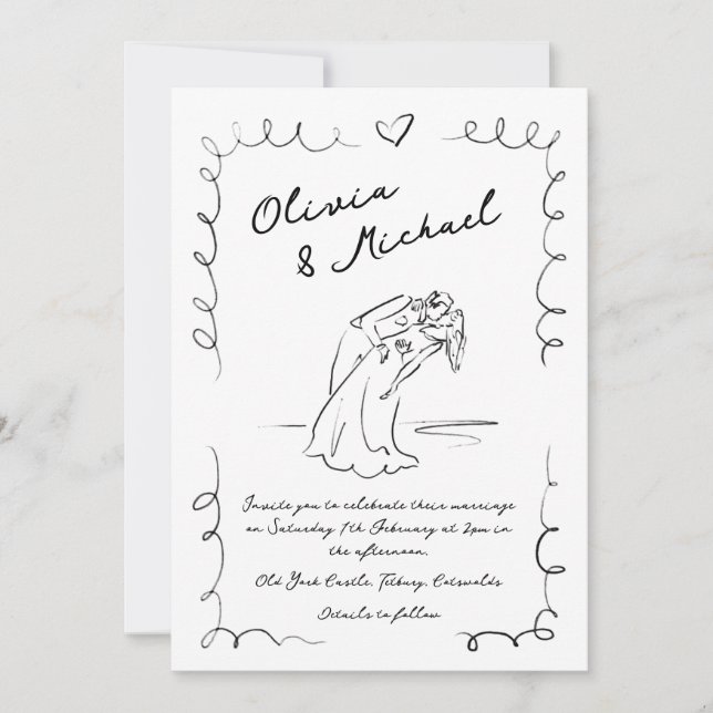 Whimsical Hand Drawn Quirky Wedding Invitation (Front)