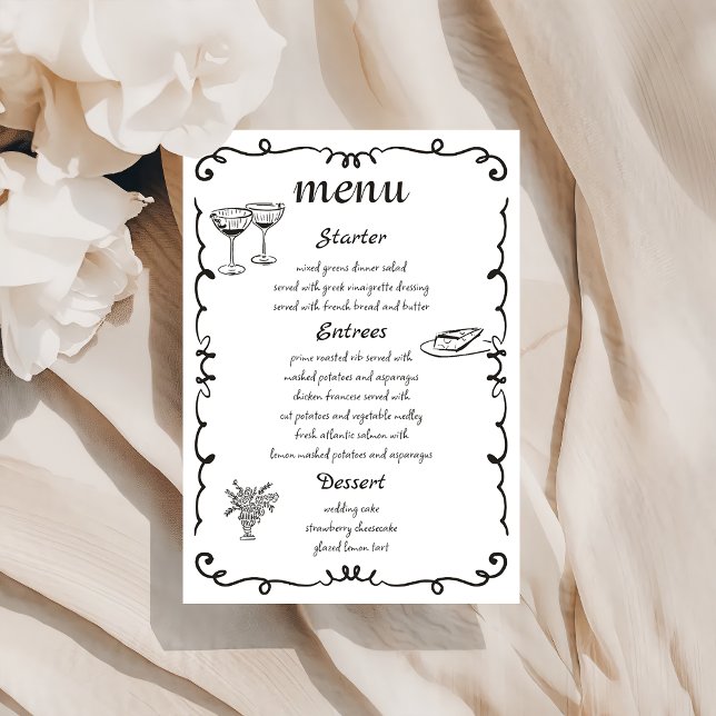 Whimsical Hand Drawn Quirky Wedding Menu (Creator Uploaded)