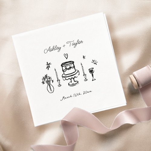 Whimsical Hand Drawn Quirky Wedding Napkins