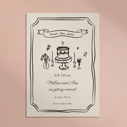 Whimsical Hand Drawn Quirky Wedding Save The Date