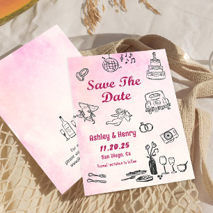 Whimsical Hand Drawn Quirky Wedding Save The Date Invitation