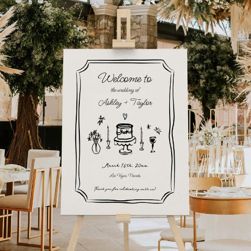 Whimsical Hand Drawn Quirky Wedding Welcome Foam Board