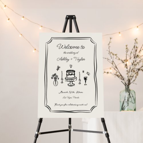 Whimsical Hand Drawn Quirky Wedding Welcome Foam Board