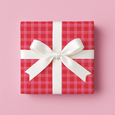 Whimsical Hand Drawn Red and Pink Plaid  Wrapping Paper