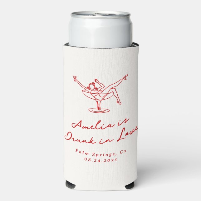 Whimsical Hand Drawn Red Bachelorette Seltzer Can Cooler (Seltzer Front)