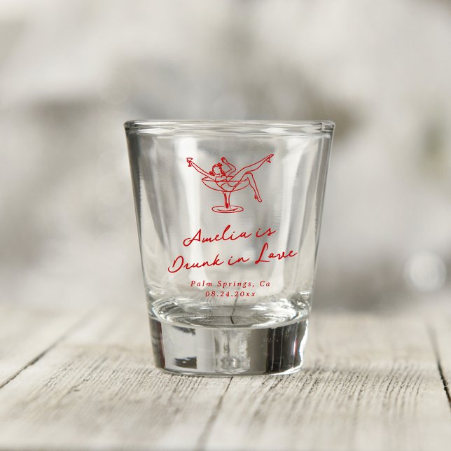 Whimsical Hand Drawn Red Bachelorette Shot Glass (Creator Uploaded)