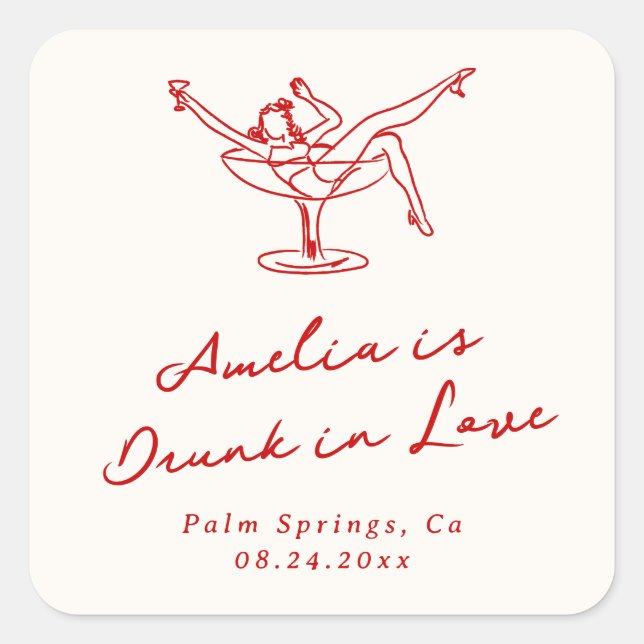 Whimsical Hand Drawn Red Bachelorette Square Sticker (Front)