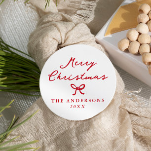 Whimsical Hand-Drawn Red Bow Christmas Classic Round Sticker