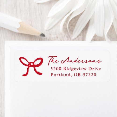 Whimsical Hand-Drawn Red Bow Holiday Label