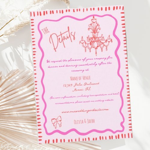 Whimsical Hand Drawn Red Bow Wavy Wedding Details Enclosure Card