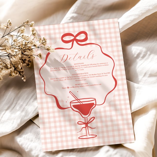 Whimsical Hand Drawn Red Bow Wavy Wedding Enclosure Card (Creator Uploaded)