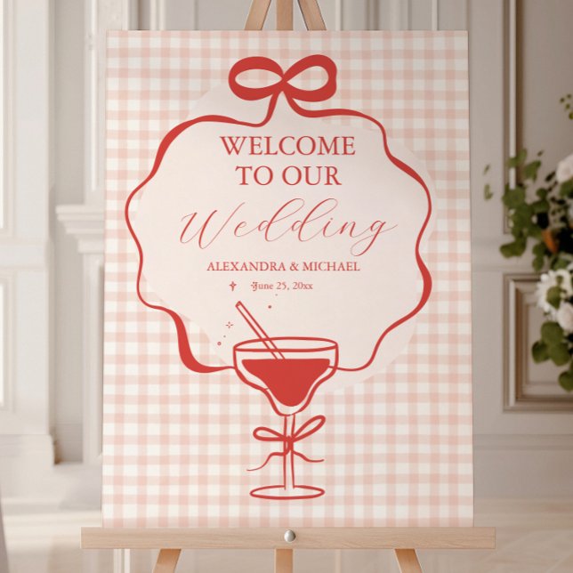 Whimsical Hand Drawn Red Bow Wavy Wedding Foam Board (Creator Uploaded)