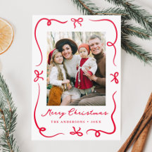 Whimsical Hand-Drawn Red Bows Christmas