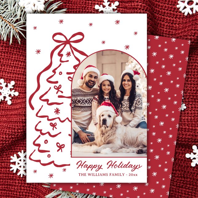 Whimsical Hand-Drawn Red Christmas Tree Arch Photo Holiday Card (Creator Uploaded)