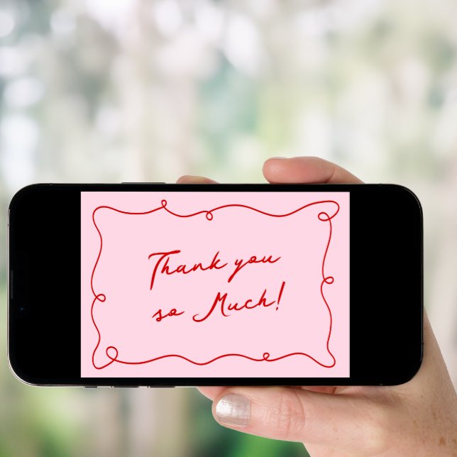 Whimsical Hand Drawn Red & Pink Thank You Invitation (Front Digital)