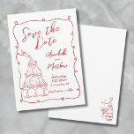 Whimsical Hand Drawn Red Wedding Save The Date<br><div class="desc">Hand Drawn Fun Swirling Frame Save the Date Card. This whimsical and creative save the date card is perfect for couples looking to set a playful, lighthearted tone for their upcoming wedding. Designed with red and white in an Italian style, the card showcases a swirling frame with charming heart details...</div>