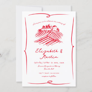 Whimsical Hand Drawn Red Winery Wedding Invitation
